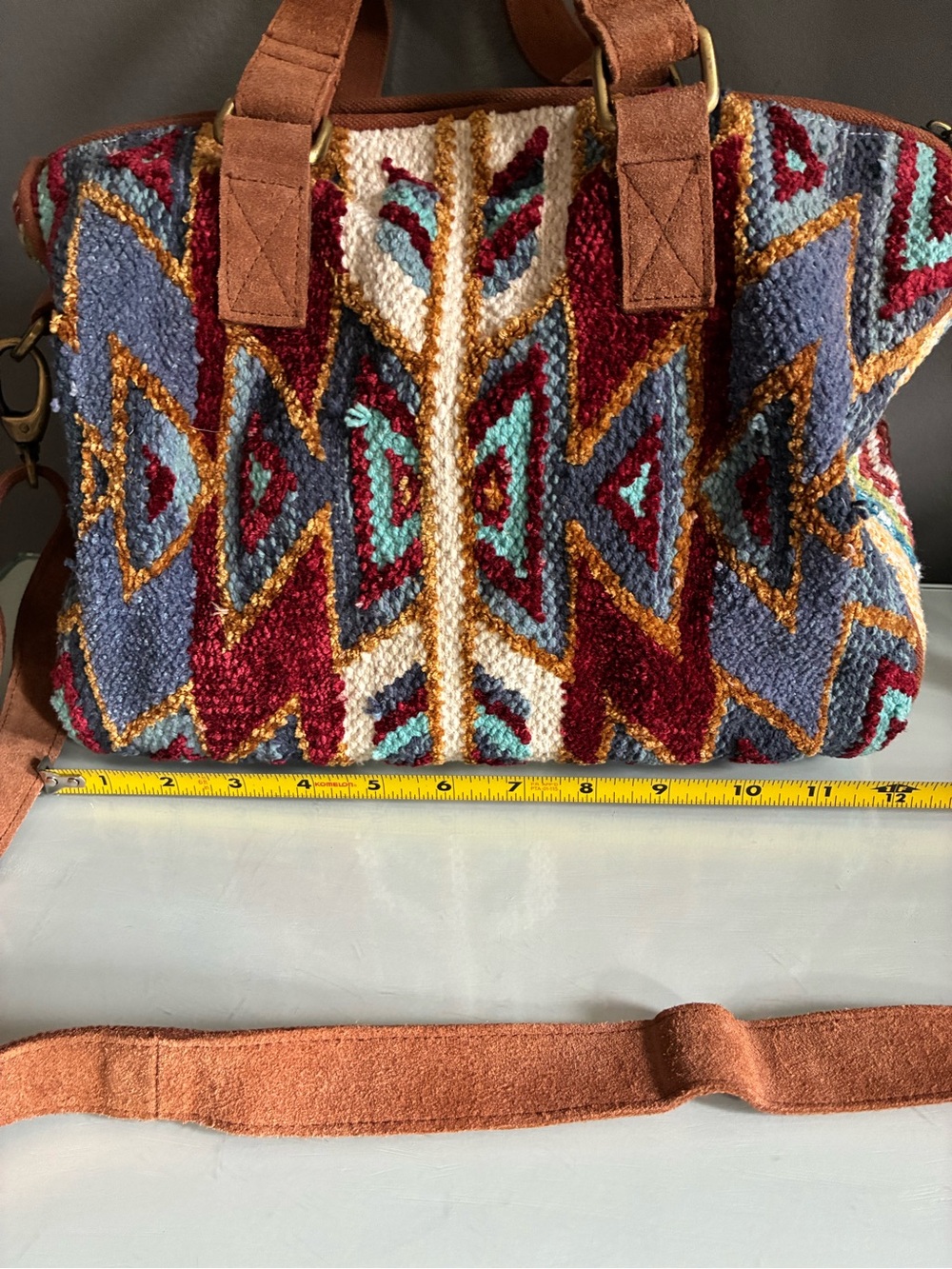 Southwestern Hippie Bohemian Tapestry textured Crossbody Bag with Top Handles - Picture 3 of 10